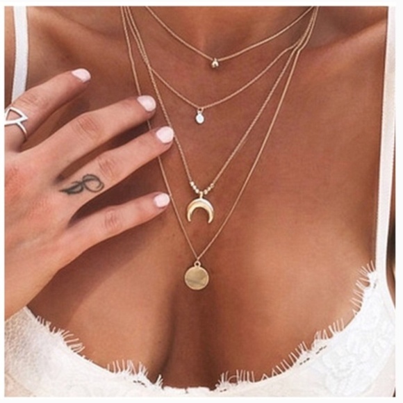 Kara and Kate Jewelry - Crescent Layered Gold Choker Pendant Necklace